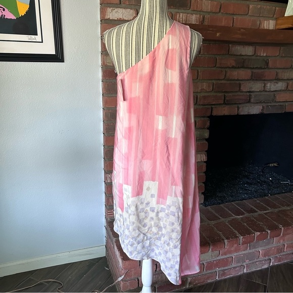 NWT Anthropologie Maeve Avalonne One Shoulder Silk Dress in Rose Pink Sz 6 - Picture 7 of 9